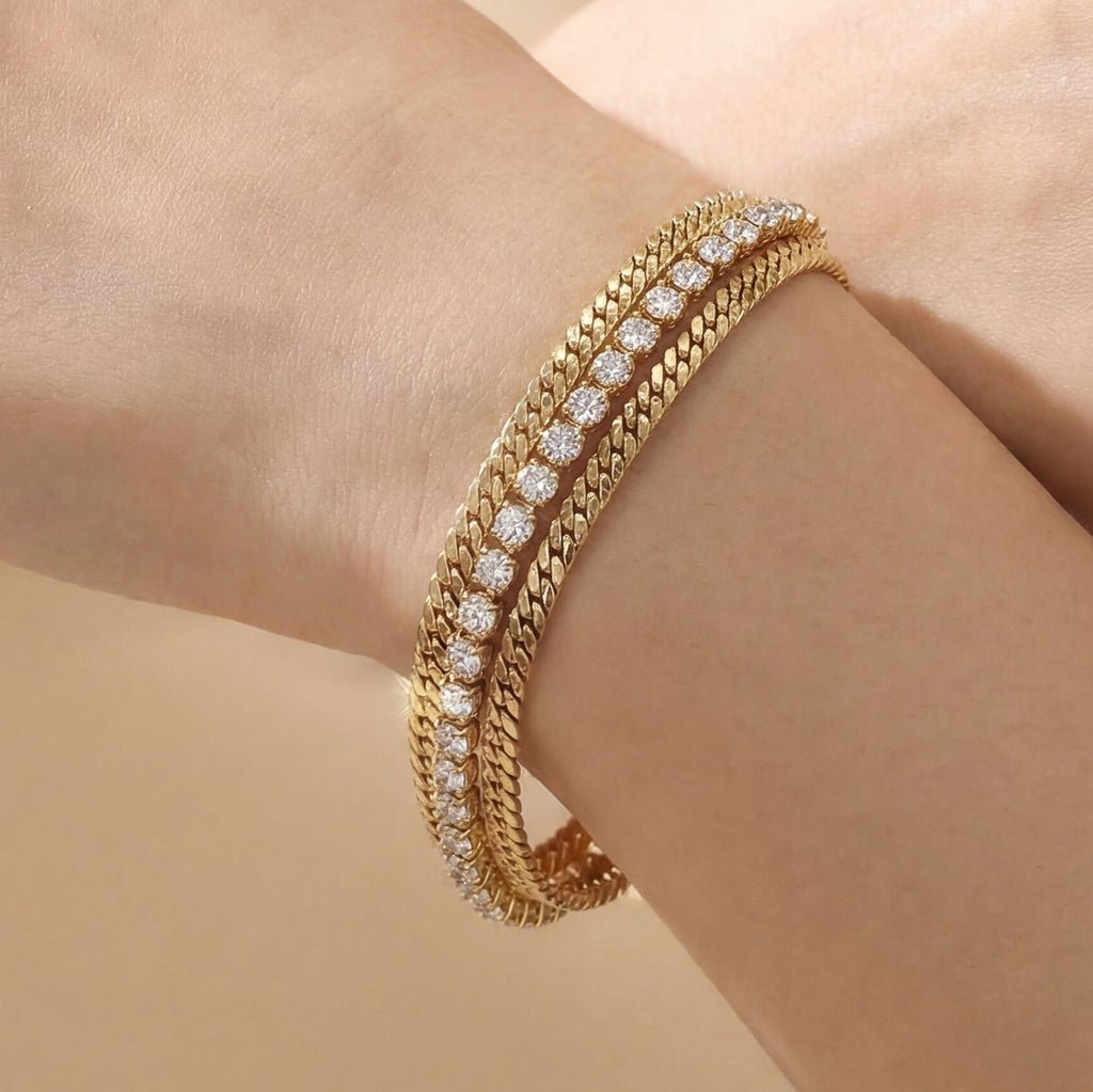 Double Layer Snake Tennis Bracelet | 18K Gold Plated | Ethereal Gems