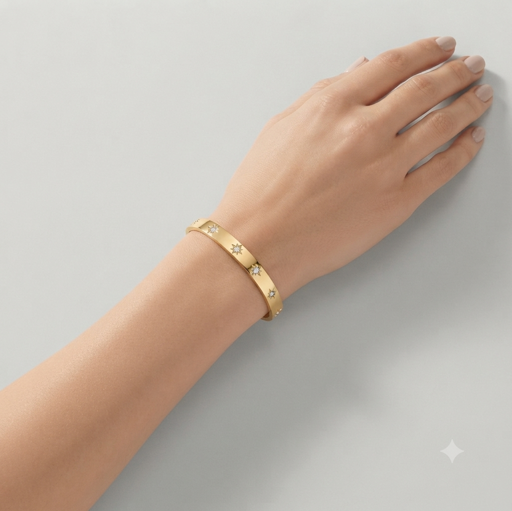 Star Diamond Bangle – 18K Gold Plated Stainless Steel, AAA Cubic Zirconia, Anti-Tarnish | Ethereal Gems