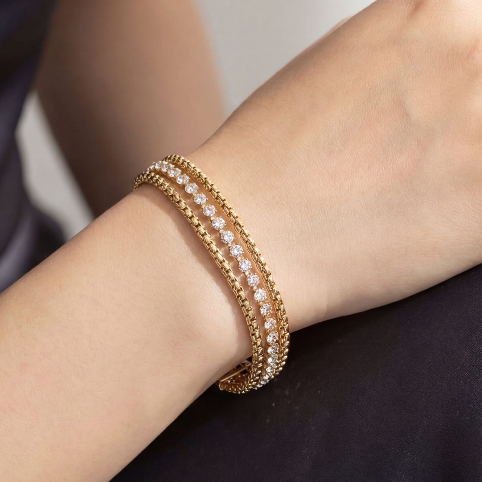 Triple Layer Chain Tennis Bracelet
