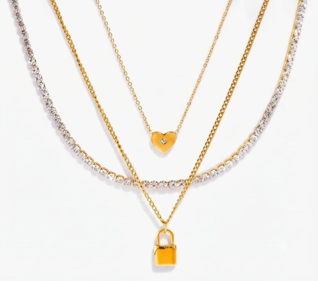 Triple Layer Lock Charm Necklace