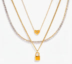 Triple Layer Lock Charm Necklace