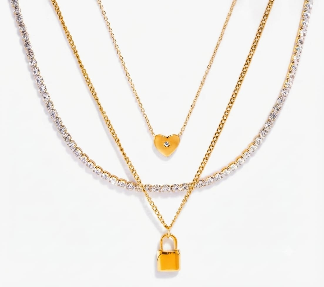 Triple Layer Lock Charm Necklace