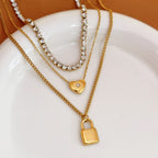 Triple Layer Lock Charm Necklace