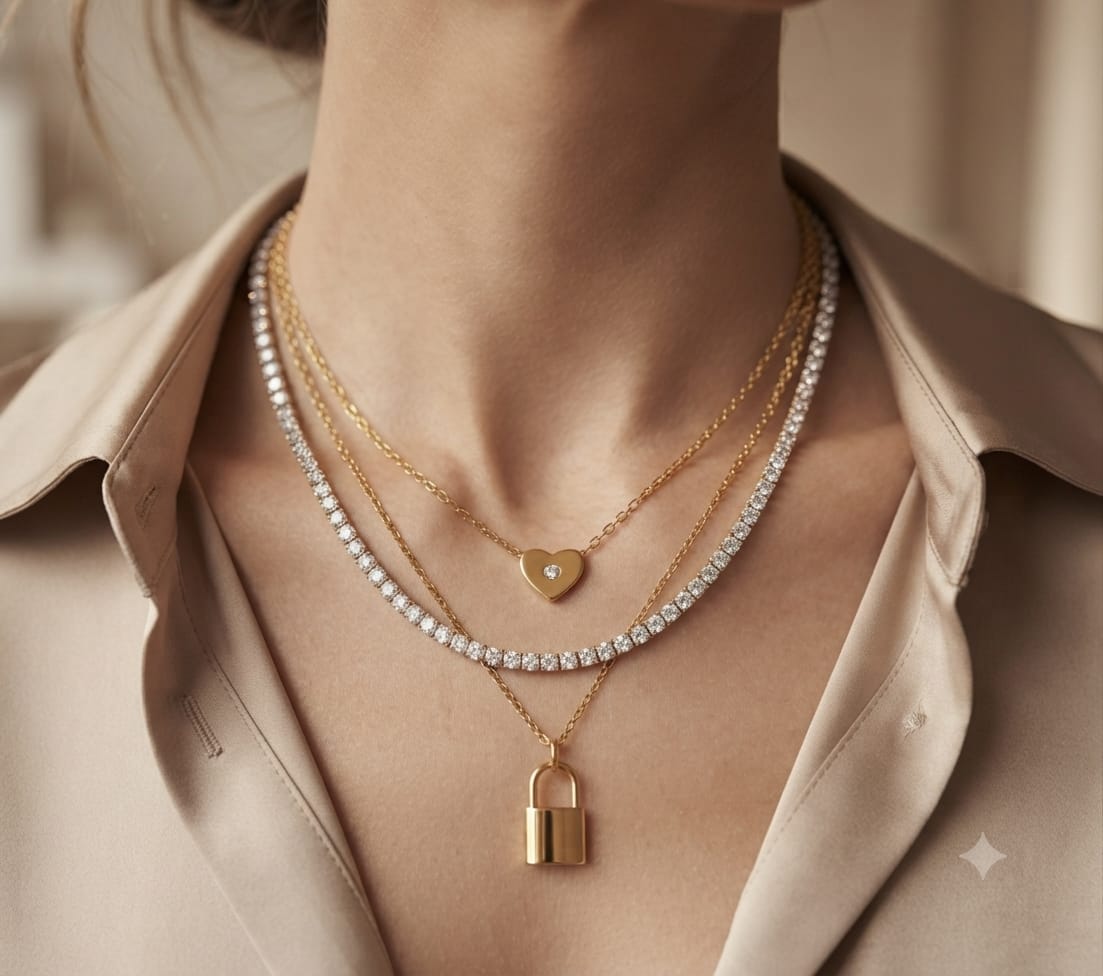 Triple Layer Lock Charm Necklace