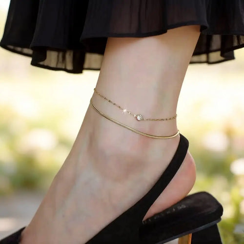 Double Layer Crystal Anklet