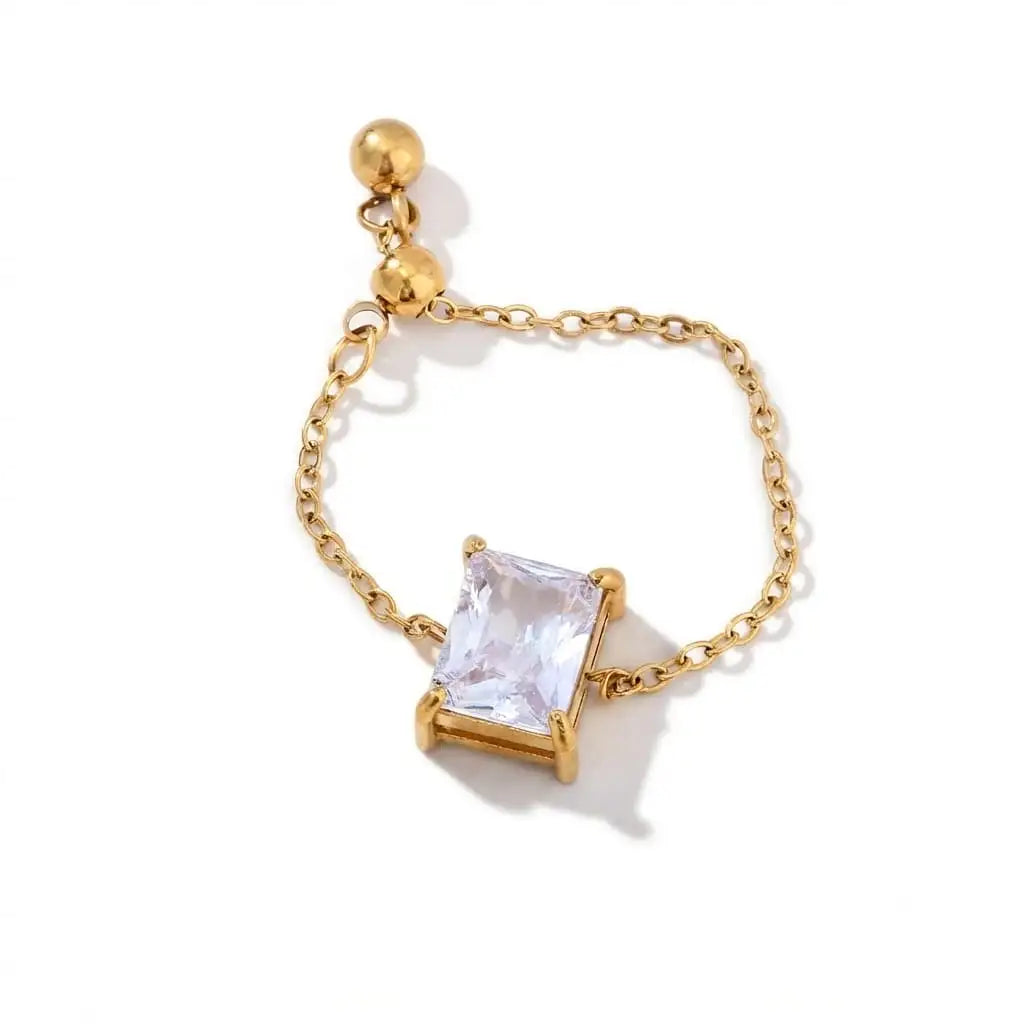 Square Cut Crystal Chain Ring