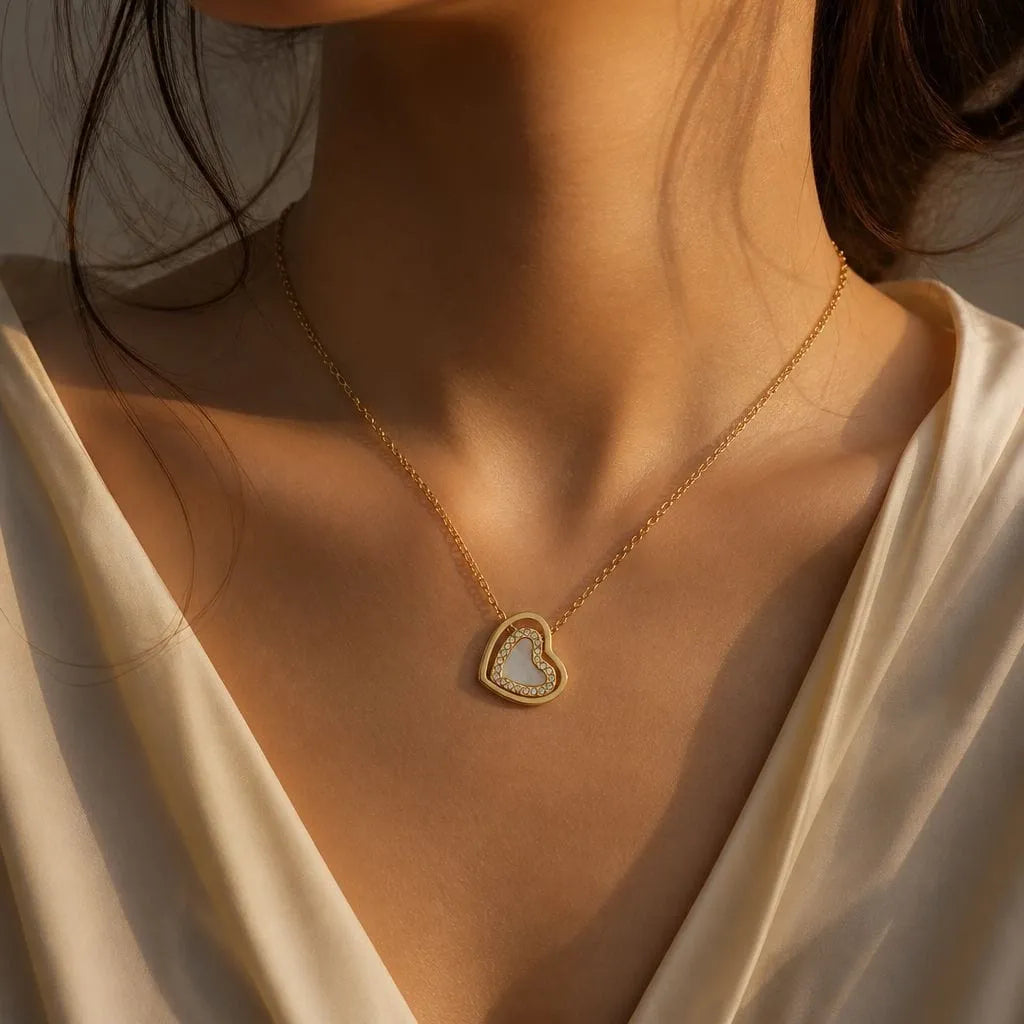 White Charm Heart Necklace