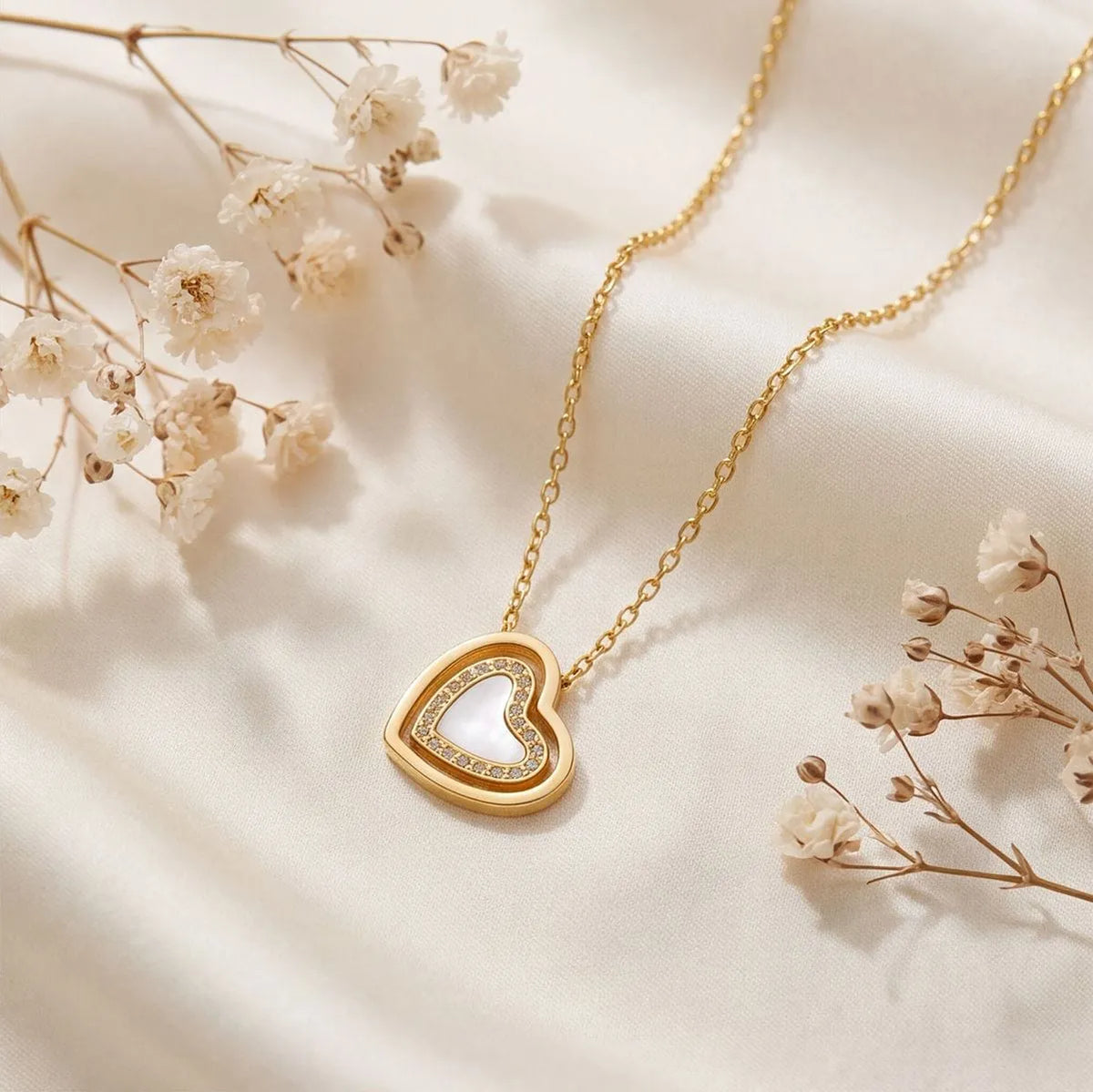 White Charm Heart Necklace