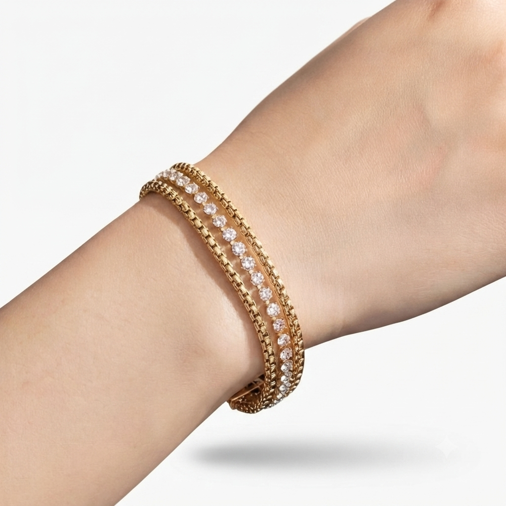 Triple Layer Chain Tennis Bracelet