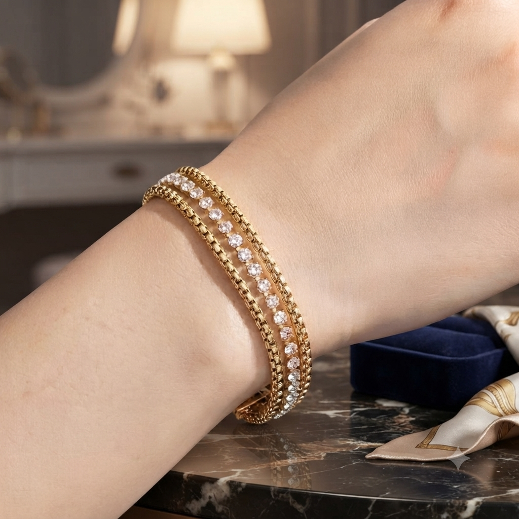 Triple Layer Chain Tennis Bracelet
